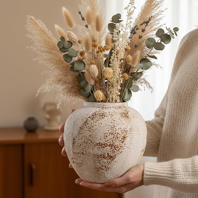 Small Ceramic Vase, 7.9 Inch Minimalist Decorative Farmhouse Vase for Home Decor, Living Room, Shelf Decor, Entryway, Wedding, Table Decoration