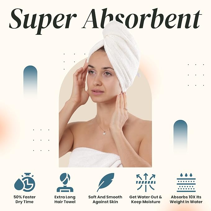 Huge Cotton Hair Towel Wrap for Women (Coral White)