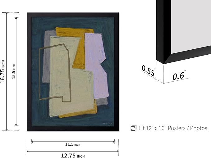 Monem Art Geometric Abstract Painting Print - Modern Minimalist Shapes Art Poster - Wall Decor for Living Room, Bedroom or Office - 12x16 Black Framed Wall Art by Mareike Bohmer