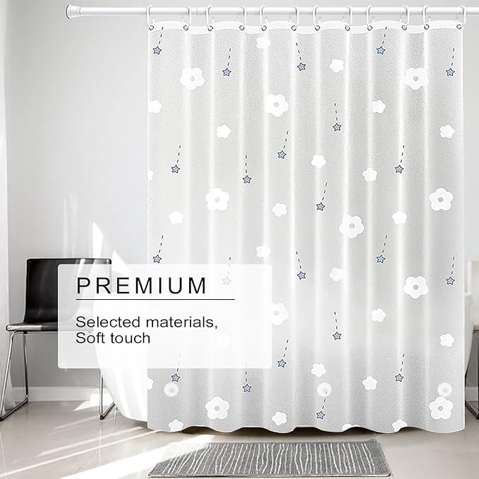 TIKABC Shower Curtain Liner, 4G PEVA Shower Liner, Plastic Waterproof Shower Curtains, 72x72 inch with Grommet Holes 3 Magnetic Weights