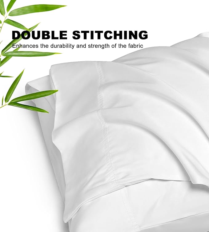 100% Rayon Derived from Bamboo Pillowcases Standard Size Set of 2, Soft Breathable Cooling Pillow Cases, White 20x26 Inches