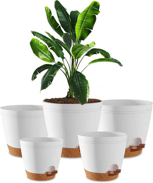 Utopia Home Self Watering Pots for Indoor Plants, Planters for Indoor Plants, Multi-Size Flowerpot, Set of 5 Plant Pots with Drainage & Reservoir, 6.8"/6.4"/5.9"/5.5"/4.9" (White)