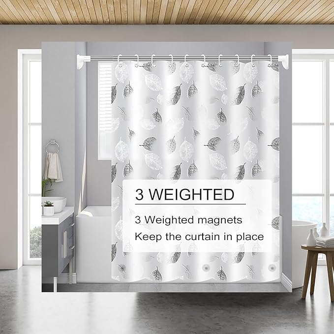 TIKABC Shower Curtain Liner, 4G PEVA Shower Liner, Plastic Waterproof Shower Curtains, 72x72 inch with Grommet Holes 3 Magnetic Weights