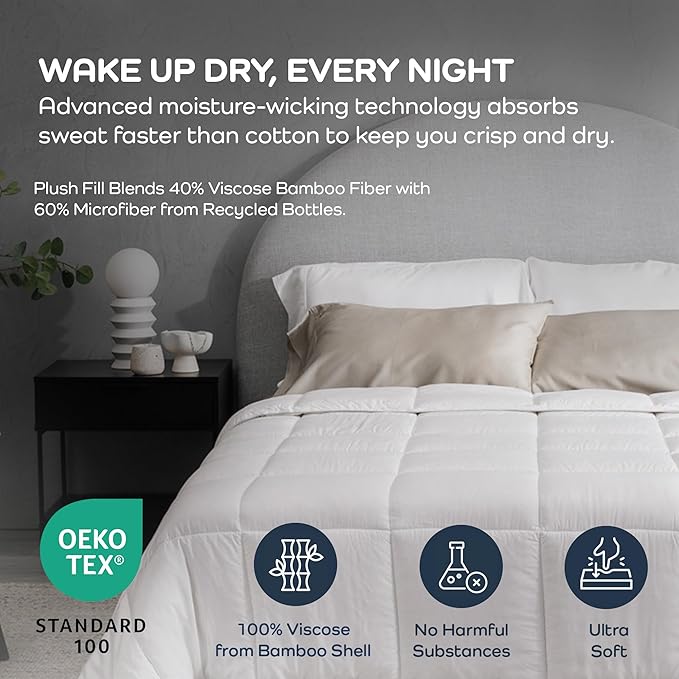 Olive + Crate 100% Viscose derived from Bamboo Comforter Outer Shell - Extra Thicker and Heavier Queen Size - Cooling Blanket, Hypoallergenic & Moisture Wicking Bedding - Winter Comforter (88" x 90")