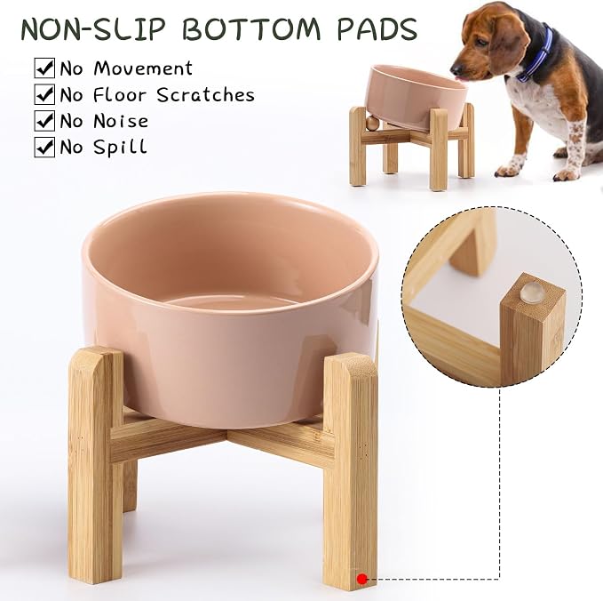Petygooing Khaki Raised/Elevated 15°Slanted Ceramic Dog Bowl for Small Breeds,Tilted Anti Slip Pet Feeding Bowl,Food Water Dish with Stand for Cats and Small Dogs Puppy 13.5 OZ (5.1In / 1.7 Cups)