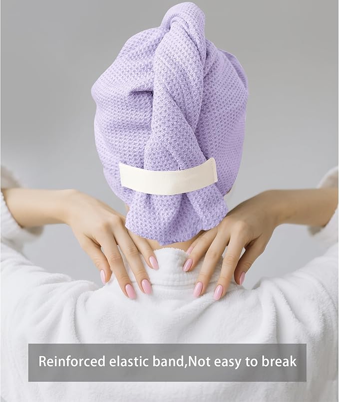 ROLSHOL 2 Pack Microfiber Hair Towel Wrap for Women, 32" x 11" Waffle Weave Hair Plopping Towel for Curly, Long & Thick Hair, Anti-Frizz Hair Turbans for Wet Hair (Deep Purple,Light Purple)