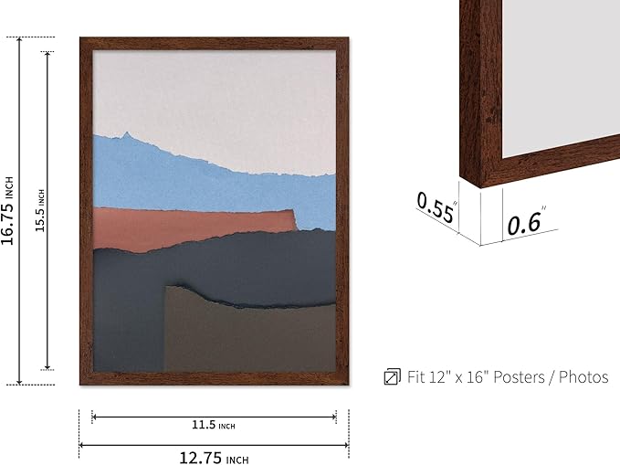 Monem Art Abstract Mountain Landscape Collage Print - Minimalist Scandinavian Art Poster - Wall Decor for Living Room, Bedroom or Office - 12x16 Brown Framed Wall Art by Mareike Bohmer