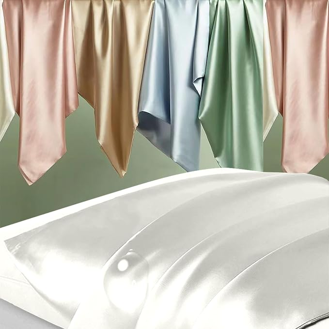 Mulberry Silk Pillow Cases Queen Size, Silk Pillowcase for Hair and Skin, Anti Acne Cooling Beauty Sleep Both Sides Natural Silk Satin Pillowcases with Hidden Zipper, Gifts for Women Men, Ivory