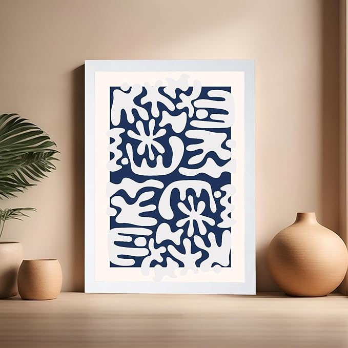 Monem Art Organic Coral Inspired Abstract Print - Modern Minimalist Cutout Shape Poster - Wall Decor for Living Room, Bedroom or Office - 16x20 White Framed Wall Art by Rs Lab Studio