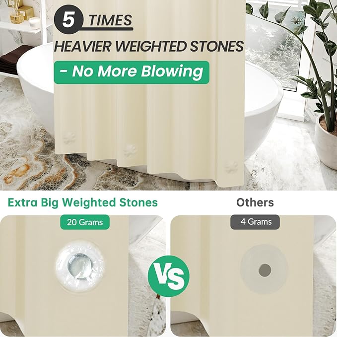 AmazerBath Beige Shower Curtain Liner Plastic, 8G PEVA Shower Liner Cream, Heavy Duty Shower Curtains for Bathroom, Cream Shower Curtain Waterproof 72x72 with 3 Weighted Stones and 12 Grommets