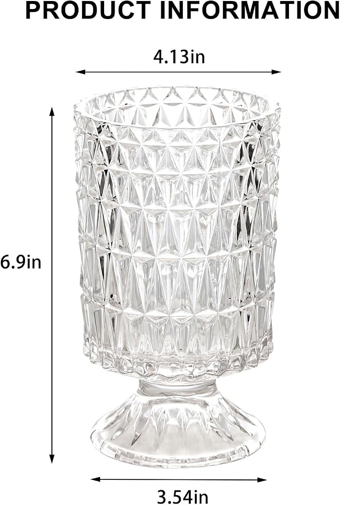 VanEnjoy Pedestal Base Glass Vase Wide Mouth vases for Flowers, Embossed Flower Vase Decorative for Home Office Wedding Holiday Party - 9 inches Diamond