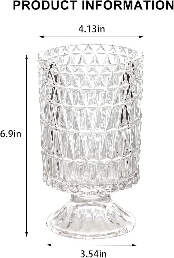 VanEnjoy Pedestal Base Glass Vase Wide Mouth vases for Flowers, Embossed Flower Vase Decorative for Home Office Wedding Holiday Party - 9 inches Rhomb