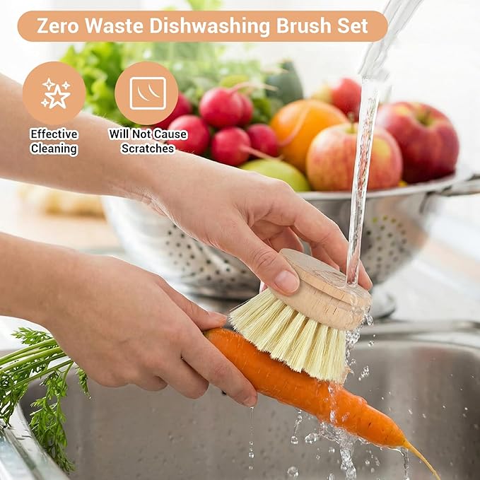 10pcs Natural Wooden Dish Brush Replacement Heads with Sisal Bristles – Eco-Friendly Kitchen Scrubber Refills for Pots, Pans, Utensils – Safe Scratch-Free Cleaning Brush Heads (1.89x1.57in)