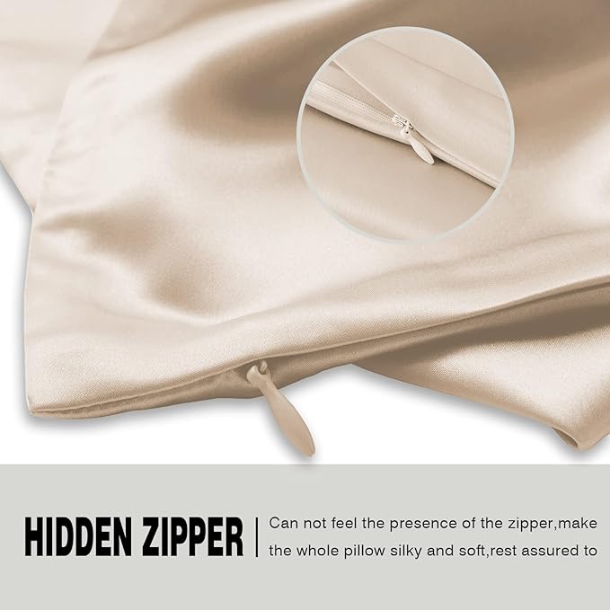 Mulberry Silk Pillowcase for Hair and Skin Pillow Case with Hidden Zipper Soft Breathable Smooth Cooling Silk Pillow Covers for Sleeping (Champagne, King,1Pcs)