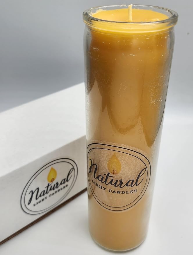 Pure Beeswax Candle Made in USA Vigil,Yartzeit, Yom Kippur, Meditation, Prayer, Devotional, Pillar in a Glass. Burns up to 100 Hours.