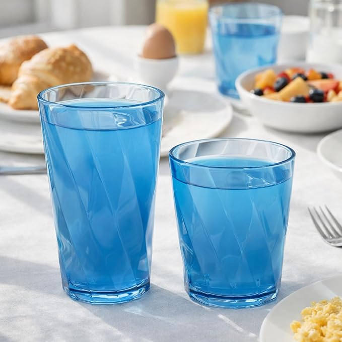 LemonRoad 12 Pack Reusable Plastic Drinking Glasses Set - 20oz & 13.5oz Stackable Tumbler, Shatter-resistant Highball Cups for Water, Cocktail, Iced Coffee, Indoor Outdoor Use, BBQ, Patio, Pool (Blue)