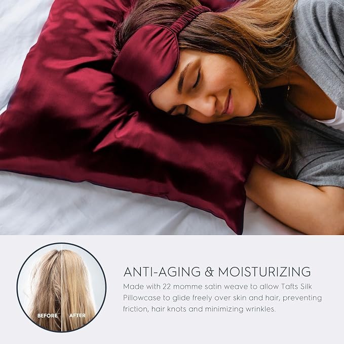 Tafts Pillow Cases - 22mm 100% Pure Mulberry 6A Silk Pillowcase for Hair & Skin with Zipper Closure, Cooling, Natural, Organic, Double Sided Silk Pillow Case (Burgundy, Queen 20x30 1pc)