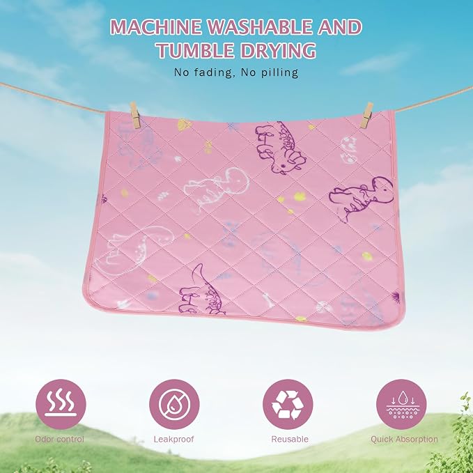 IEUUMLER Washable Pee Pads for Dogs, 2 Pack Non-Slip & Waterproof Pack Whelping Pad, Reusable Washable Puppy Potty Training Pad with Fast Absorbent for Playpen EU007 (Pink Dinosaur, 36"X48"-2pcs)