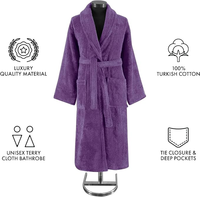 Classic Turkish Towels CTT Premium 100% Turkish Cotton Terry Cloth Bath Robe for Women & Men, Soft & Plush Long Unisex Robe