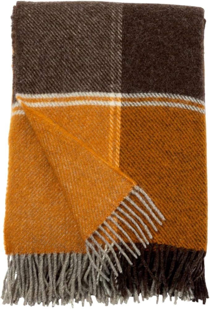 Ukrainian 100% Wool Throw Blanket – Handmade Elegant Cozy Fringed Wool Blanket for Couch, Bed, Sofa & Home Decor, Durable Plaid Herringbone Weave, Fair Trade Artisan Made (Arrowwood, Plaid)