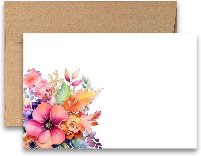 Assorted Flat Note Cards, Wildflower note cards, Set of 12, blank on backside, stationery set, greeting card set, cards with envelopes, greeting card