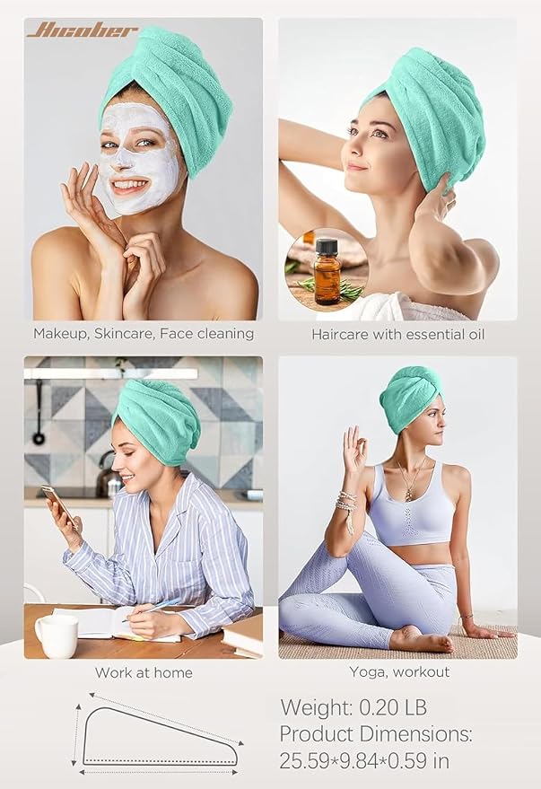 Hicober Microfiber Hair Towel, 3 Packs Hair Turbans for Wet Hair, Drying Hair Wrap Towels for Curly Hair Women Anti Frizz (Pink,Purple,Green)