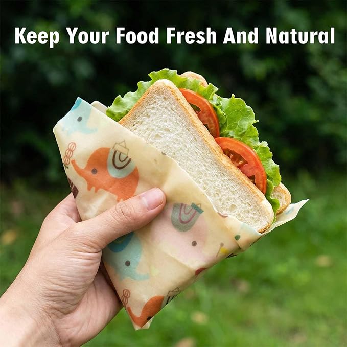 Beeswax Wraps for Food, Elephant 3 Pack (S, M, L) Reusable Food Wraps, Bread Sandwich Wrap, Zero Waste, Organic, Plastic-Free Food Storage Wrap