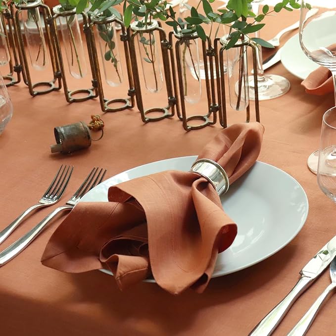 Huddleson Sienna Rust Orange Linen Napkin 20x20 (Set of Four) Luxury Italian Linen Napkin Sewn in US