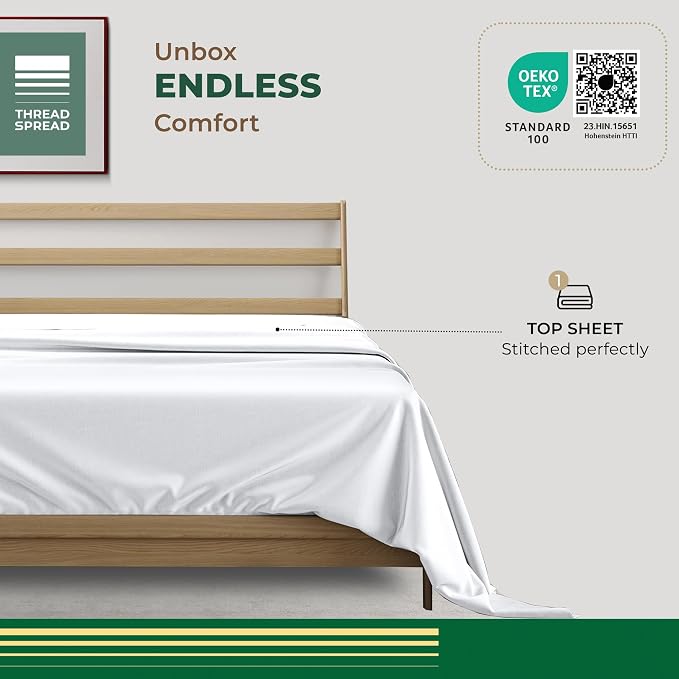 THREAD SPREAD 100% Organic Cotton Percale Flat Sheet Twin XL Size - 1 PC Flat Sheet, White - Crisp, Cool and Strong Bed Linen, Top Sheets for Hot Sleepers, Luxury Breathable GOTS Certified Sheets