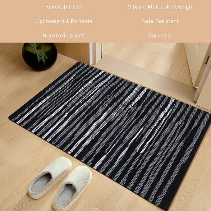 WeWove Hand Woven Chindi Rug Cotton - Boho Rustic Farmhouse Area Accent Throw Rug - Area Floor Carpet for Bedroom Living Room Kitchen Dorm Entryway Hallway - 20x32 inch Area Rug Black Multi