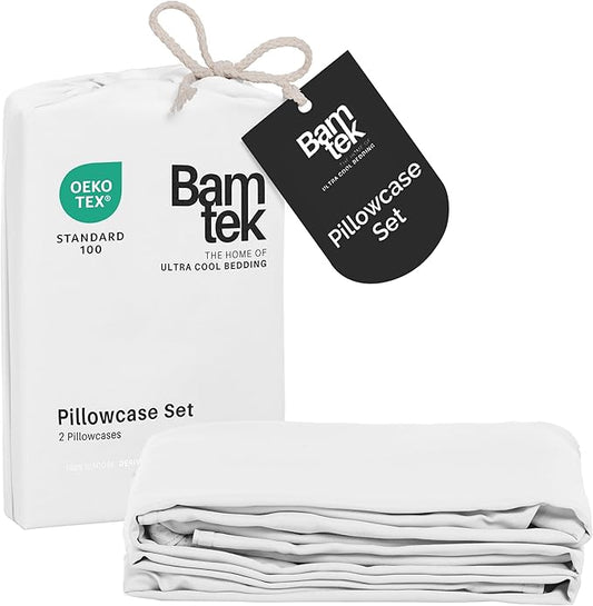 Pillow Cases King Size Set of 2 Pillowcases 100% Viscose from Bamboo Cooling Pillowcases, Soft & Breathable Pillow Case with Envelope Closure, White Pillow Cases (White)