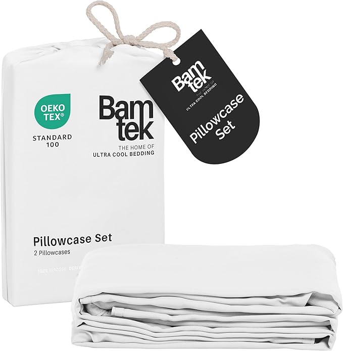 Pillow Cases Queen Size Set of 2 Pillowcases 100% Viscose from Bamboo Cooling Pillowcases, Soft & Breathable Pillow Case with Envelope Closure, White Pillow Cases (White)