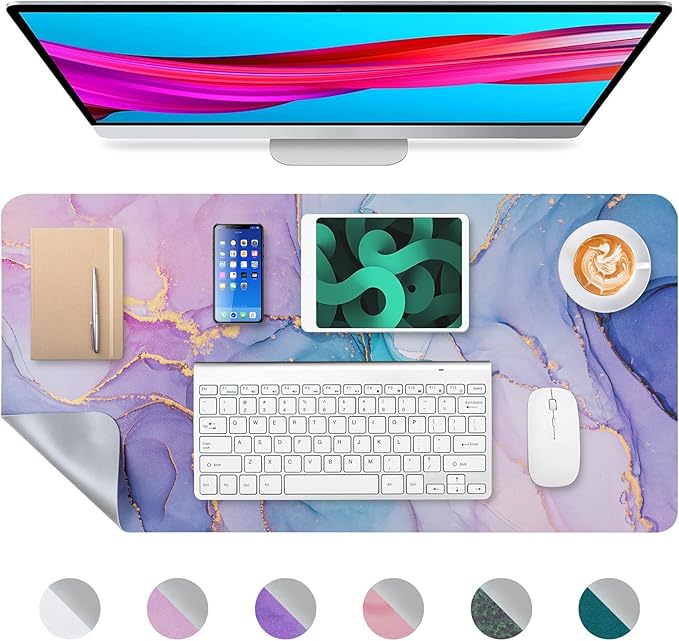 Desk Mat, Desk Pad Dual Leather Sided Desktop Mat for Office and Home,Desk Organization and Accessories Ideal for Large Mouse Pad and Desk Mats on Top of Desks (Blue Pink Marble 31.5"x 15.7")
