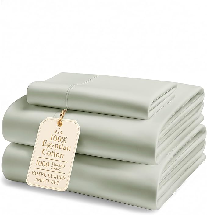 LANE LINEN 100% Egyptian Cotton Bed Sheets sábanas Twin Extra Long - 1000 Thread Count, Soft & Comfy Luxury Hotel Like Thick Bedding Sheets & Pillowcase Set, Machine Wash Naturally Cooling-Mineral