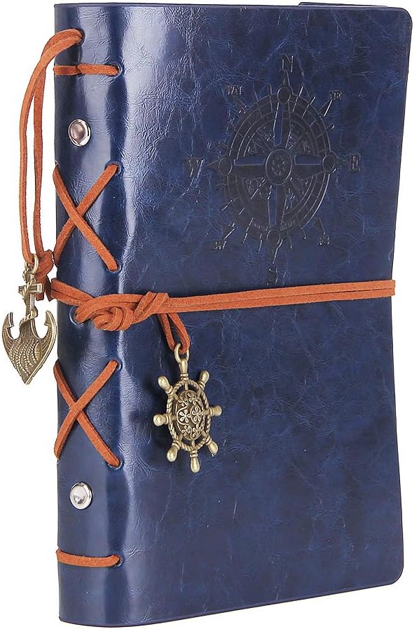 EvZ 7-Inch Refillable A6 Binder Notebook - Premium Vegan Leather Personal Planner, Eco-Friendly Journal with 6-Ring Loose-Leaf System for Writing, Business, and Creative Sketches, Dark Blue