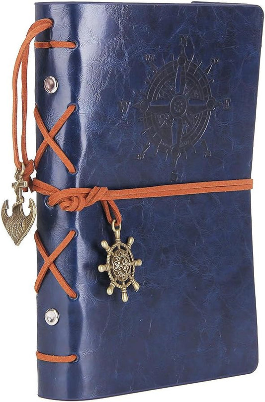 EvZ 7-Inch Refillable A6 Binder Notebook - Premium Vegan Leather Personal Planner, Eco-Friendly Journal with 6-Ring Loose-Leaf System for Writing, Business, and Creative Sketches, Dark Blue