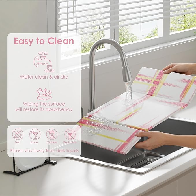 3 PCS Large Stone Dish Drying Mat for Kitchen Counter -24"x16" Absorbent Diatomaceous Earth Mat with Stone Faucet Mat & Soap Tray - Quick Dry, Collapsible, Non-Slip Countertop Organizer