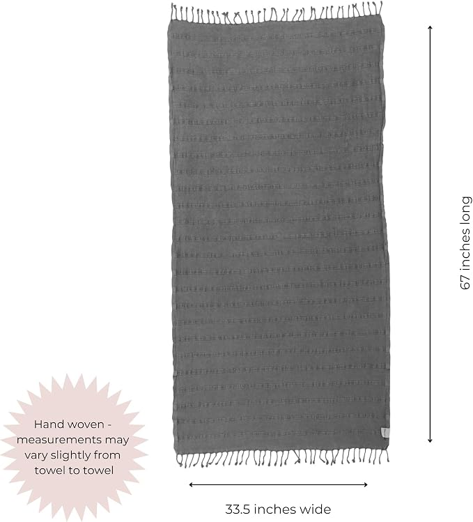 InfuseZen Stonewashed Turkish Cotton Bath and Beach Towel - Faded Black | 100% Organic, Thin, Soft, Lightweight, Absorbent, Quick-Drying, Large Peshtemal, Sand-Resistant for Shower, Pool, Spa, Travel