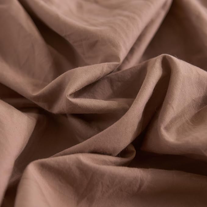 NEXHOME PRO Duvet Cover Set 100% Washed Cotton Super King 108"x98", Organic Natural Linen Look Textured 3 Pieces Bedding Set Mocha Brown with Zipper Closure, Breathable (No Comforter)