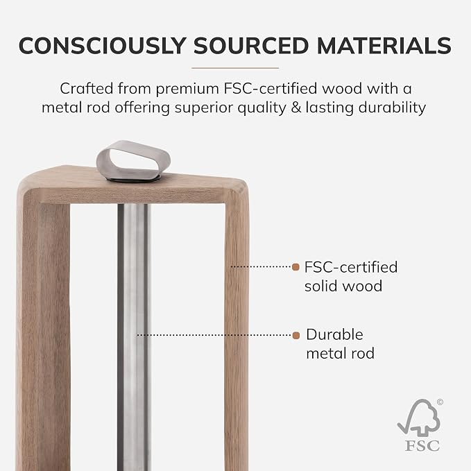 Anji Mountain Wooden Paper Towel Holder with Iron Holder, Holder Stand for Kitchen Roll Organizer & Kitchen Dining Table Home Décor, Countertop Fits Jumbo & Mega Rolls - Biscotti/Nickel, Top Load