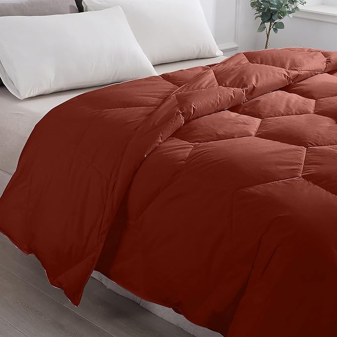 Feather and Loom Honeycomb Stitch Down Alternative All Season Comforter - Soft and Easy Care Microfiber Cover, Hypoallergenic High Loft Fiber Fill, Machine Washable - Color: Rust Size: Twin