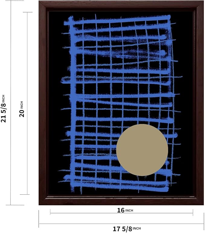 Monem Art Blue Grid Abstract Geometric Print - Modern Minimalist Art Poster - Wall Decor for Living Room, Bedroom or Office - 16x20 Brown Framed CANVAS Wall Art by Mareike Bohmer