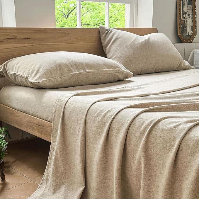 NSNLGSGC 100% French Linen Sheets King Size, 4 Piece Pure Linen Bed Sheet Set, Breathable, Cooling & Durable, Soft Washed Natural Flax Bedding with 16 Inch Deep Pocket, All Season Use(King, Linen)