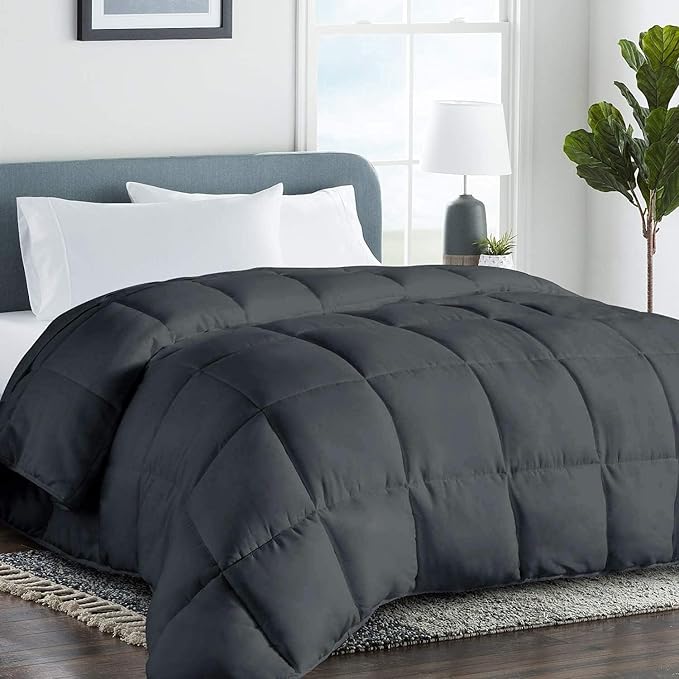 COHOME Quilted Twin/Twin XL Size Comforter - All-Season Down Alternative Duvet Insert - Luxury Hotel Soft Breathable Deep Grey Comforter with Anti-Clump Tech & 8 Tabs - Reversible（64"x88"）