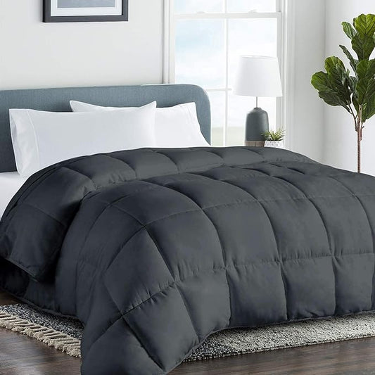 COHOME Quilted Twin/Twin XL Size Comforter - All-Season Down Alternative Duvet Insert - Luxury Hotel Soft Breathable Deep Grey Comforter with Anti-Clump Tech & 8 Tabs - Reversible（64"x88"）