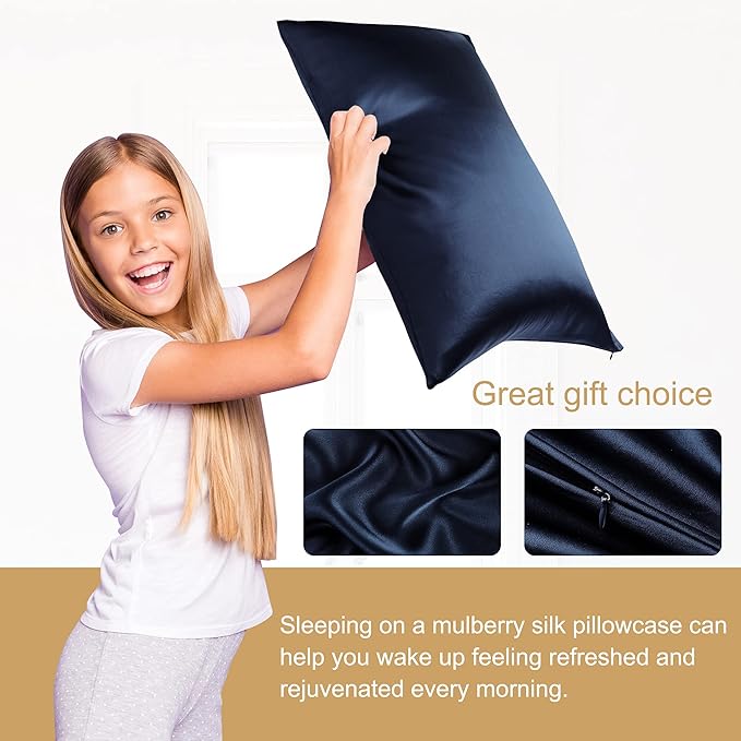 uxcell 1 Pack 100% Charmeuse Pure Silk Pillowcase for Hair and Skin, 350TC 19 Momme Soft Breathable Pillow Case with Hidden Zipper, Royal Blue Silk Pillowcase Travel (14x20inch)