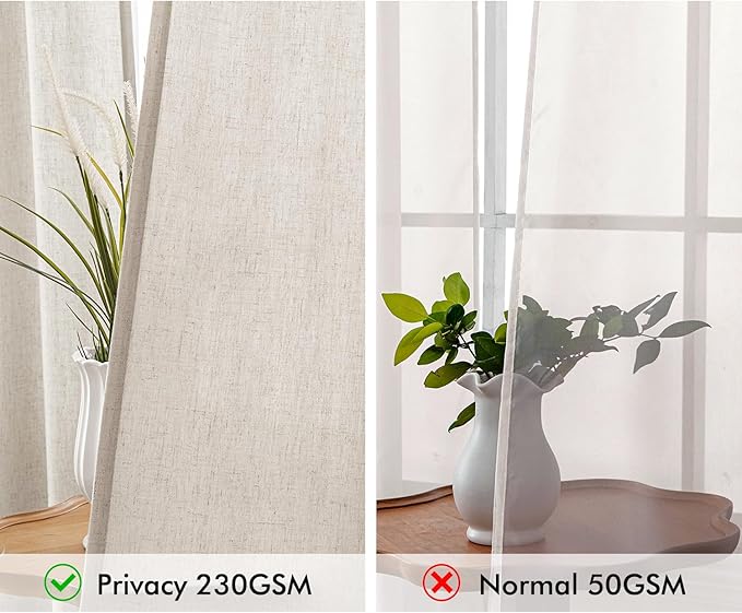 MIULEE Non-See-Through Privacy Curtains 2 Panels, Light Filtering Window Curtains Farnhouse Textured Back Tab Semi Sheer Drapes for Bedroom Living Room, 52 x 96 Inches Long, Linen