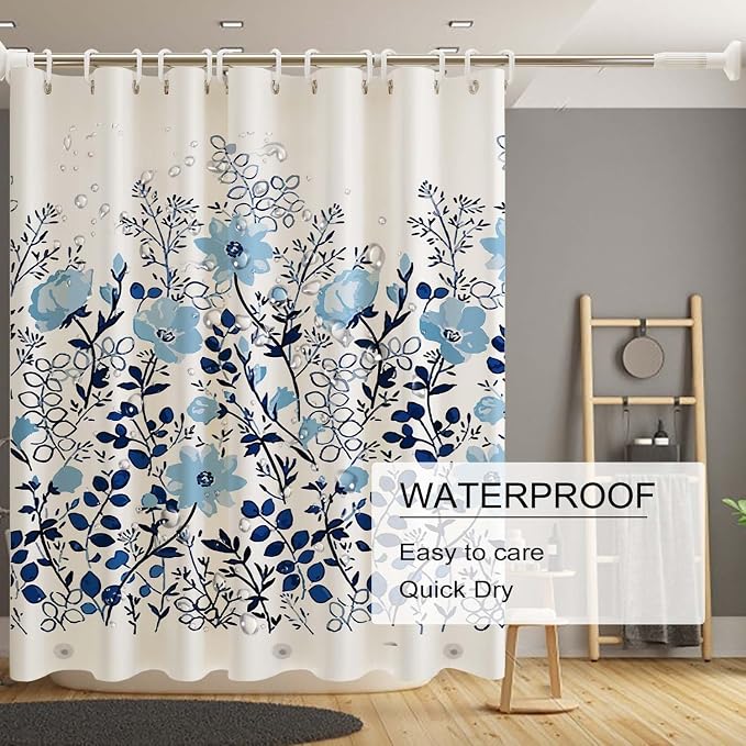 TIKABC Shower Curtain Liner, 4G PEVA Shower Liner, Plastic Waterproof Shower Curtains, 72x72 inch with Grommet Holes 3 Magnetic Weights