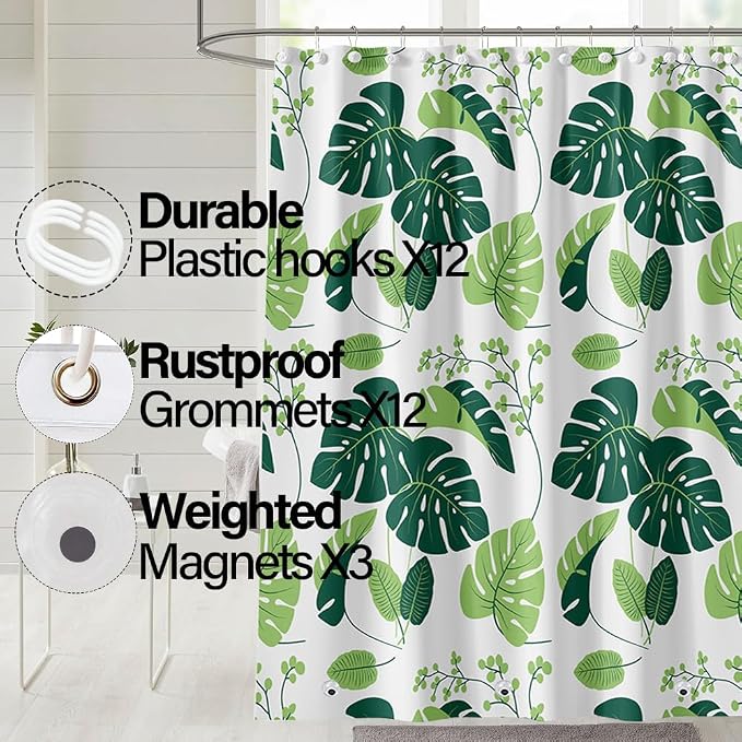 Plastic Shower Liner - Premium PEVA 4G Shower Curtain Liner with Rustproof Grommets and 3 Weighted Magnets, Waterproof Shower Curtains for Bathroom (Turtleback Leaf)