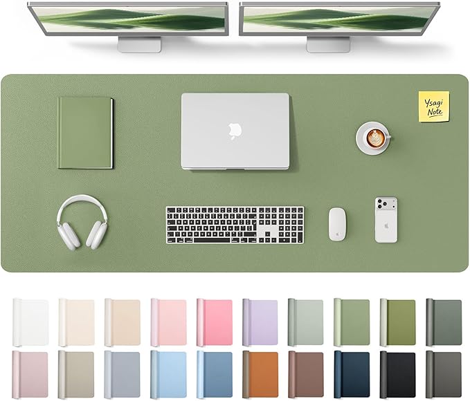 YSAGi Leather Desk Pad Protector, Office Desk Mat, Large Mouse Pad, Non-Slip PU Leather Desk Blotter, Laptop Desk Pad, Waterproof Desk Writing Pad for Office and Home (Bamboo Green,55" x 17.2")